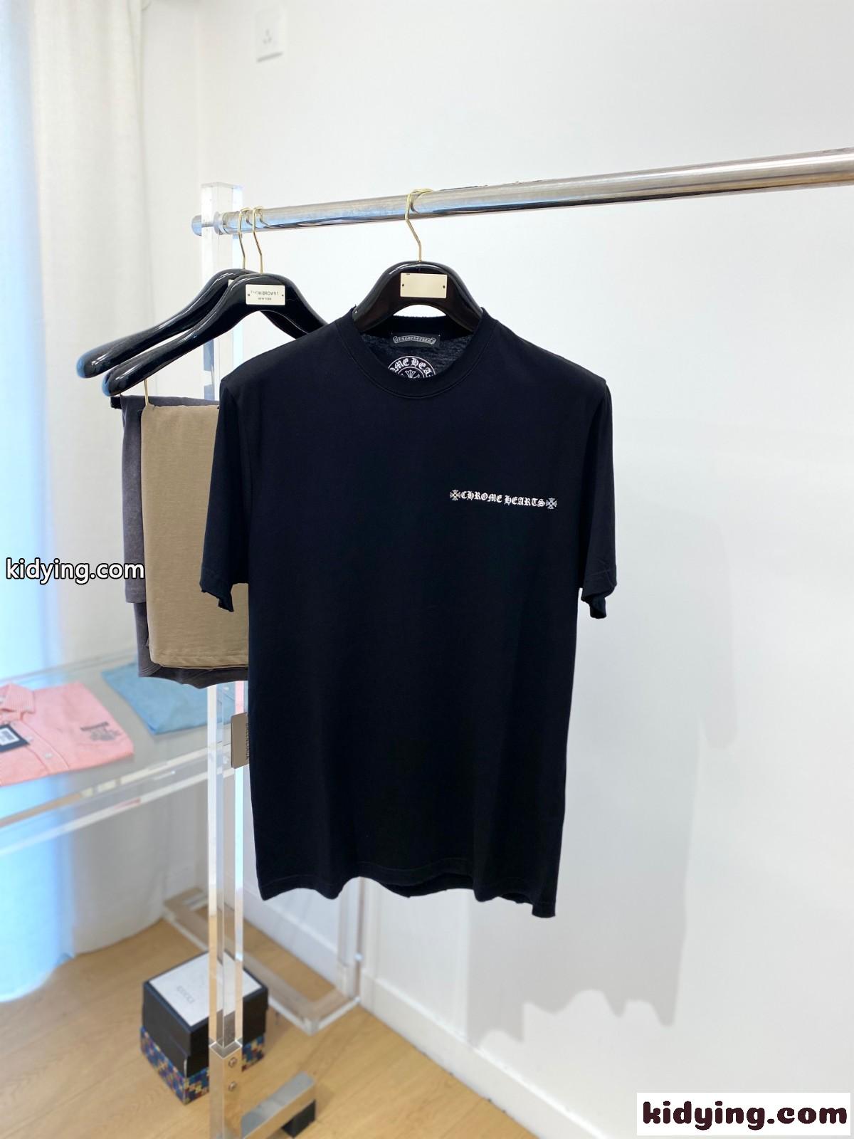 カジュアル ロゴプリント クルーネック クロムハーツ 半袖Tシャツ コピー ブラック-0