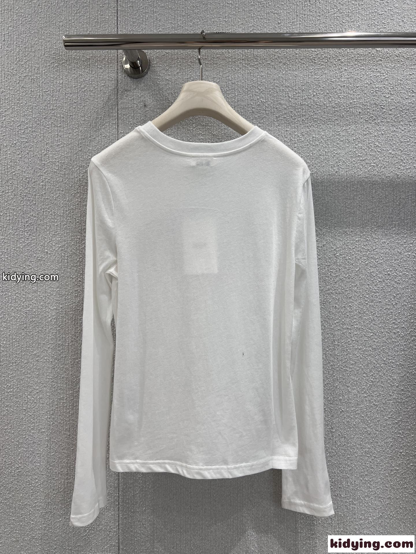 ベーシック カレッジロゴ 長袖Tシャツ セリーヌ Tシャツ 偽物 コットン ホワイト-2