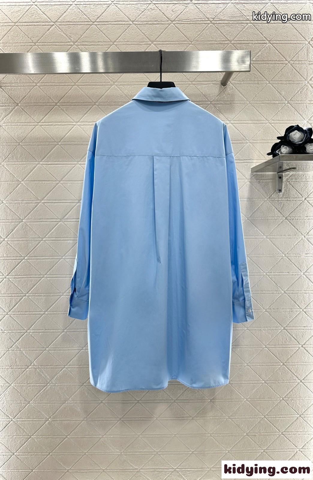 モノグラム スカーフ シャツドレス ルイヴィトン シャツ コピー コットン ブルー-0