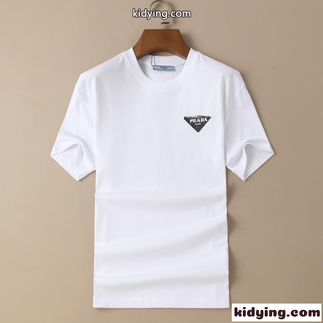 おしゃれ 人気 プリント クールネック プラダ Tシャツ コピー 半袖 メンズ カジュアル 着心地いい ホワイト ブラック-1