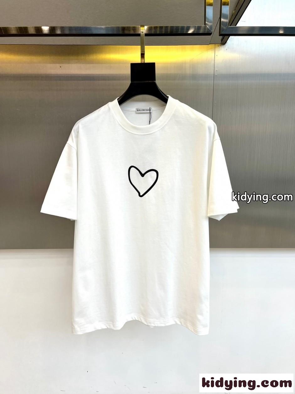 ハート ロゴ 半袖Tシャツ バレンシアガ Tシャツ 偽物 クルーネック ホワイト-2