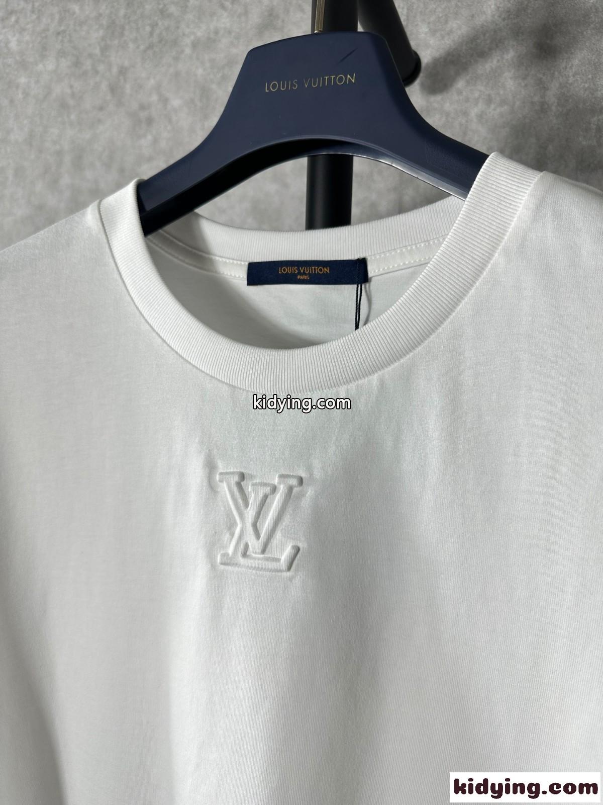 シンプル ルイ・ヴィトン Tシャツ コピー ユニセックス クルーネック コットン 半袖Tシャツ-2
