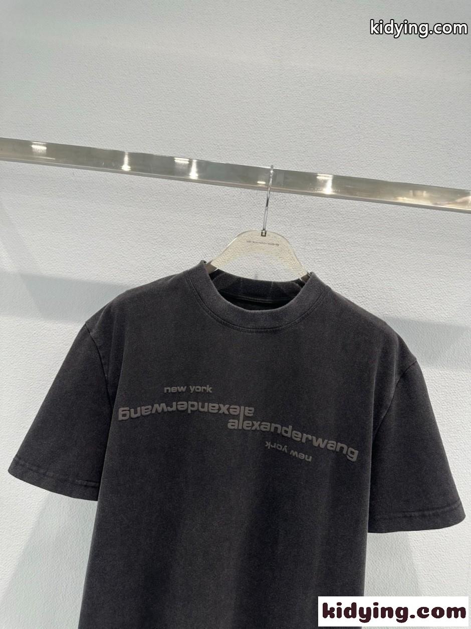 ユニセックス ロゴ入り 半袖Tシャツ アレキサンダーワング Tシャツ コピー ダークグレー-2
