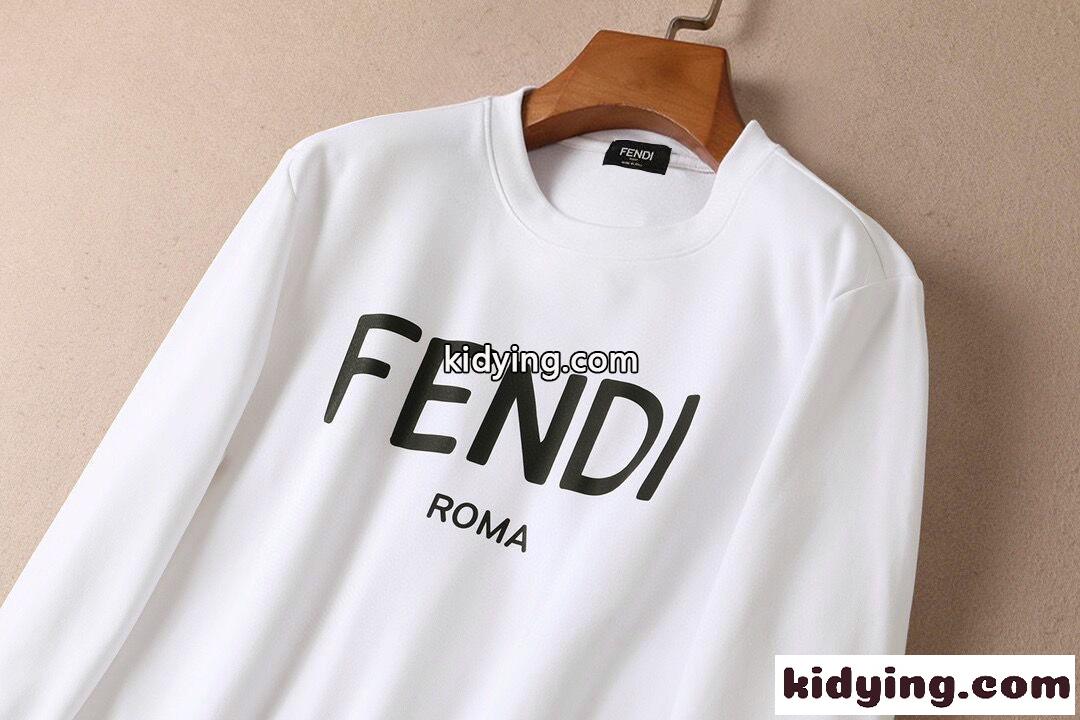 シンプル ファッション 柔らかい 裏起毛 フェンディ tシャツ メンズ コピー プルオーバー 長袖 ホワイト ブラック-3