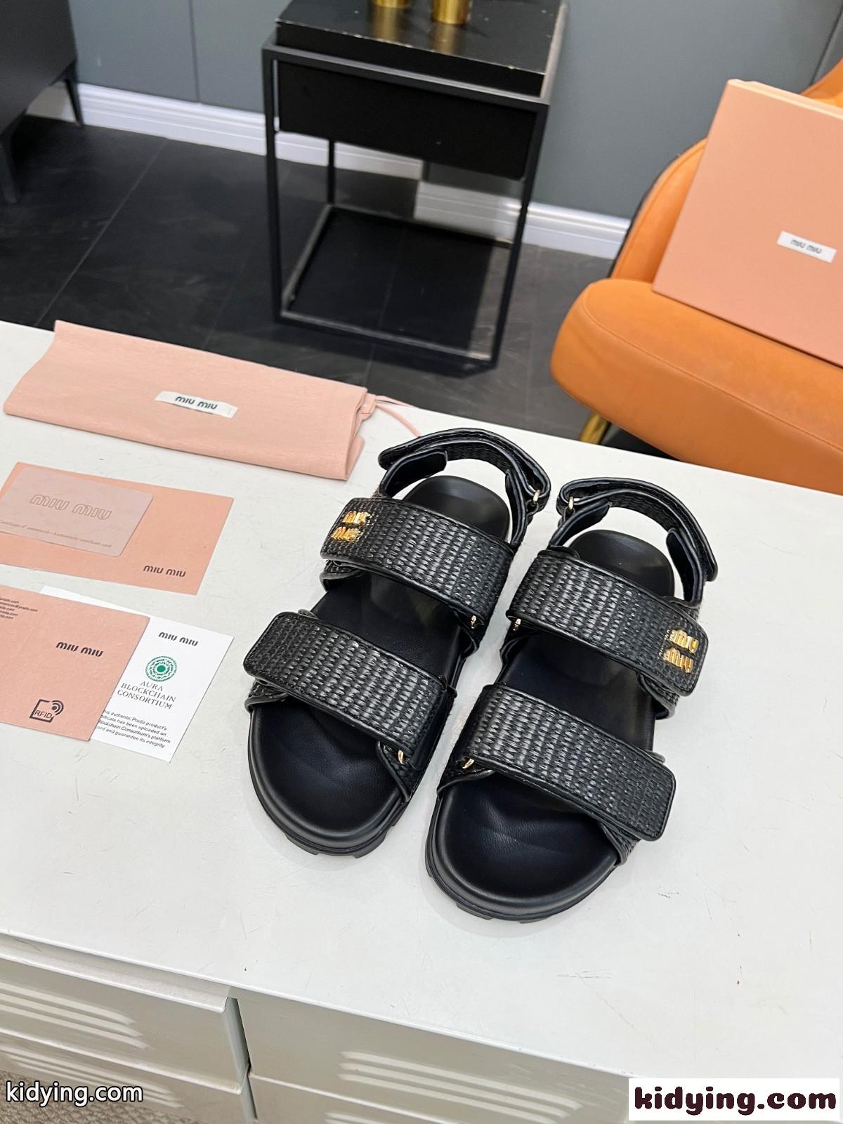 ラフィア調 スポーティサンダル ミュウミュウ サンダル スーパーコピー ブラック-2