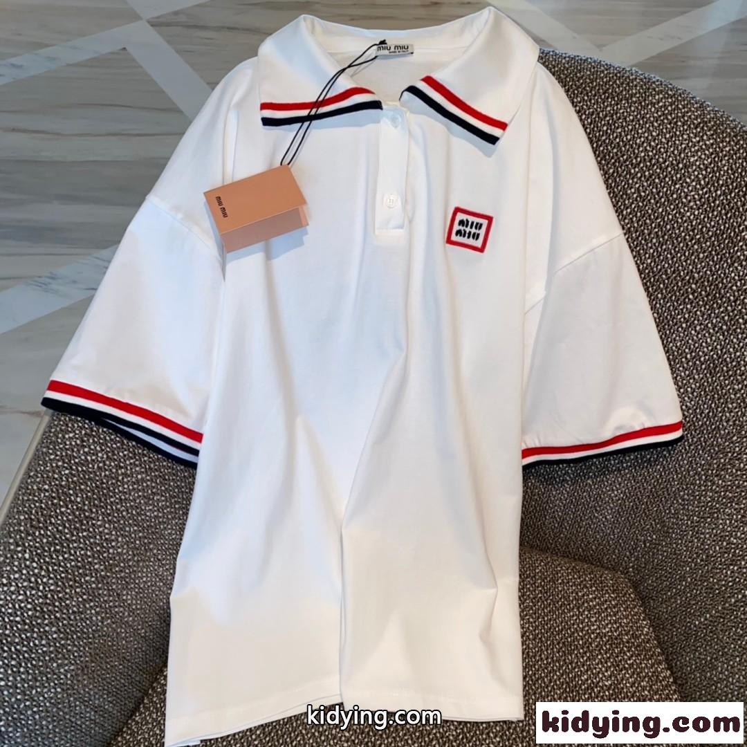 高級感 カジュアル 合わせやすい ロゴ入り ミュウミュウ 半袖tシャツ コピー ポロシャツ-1