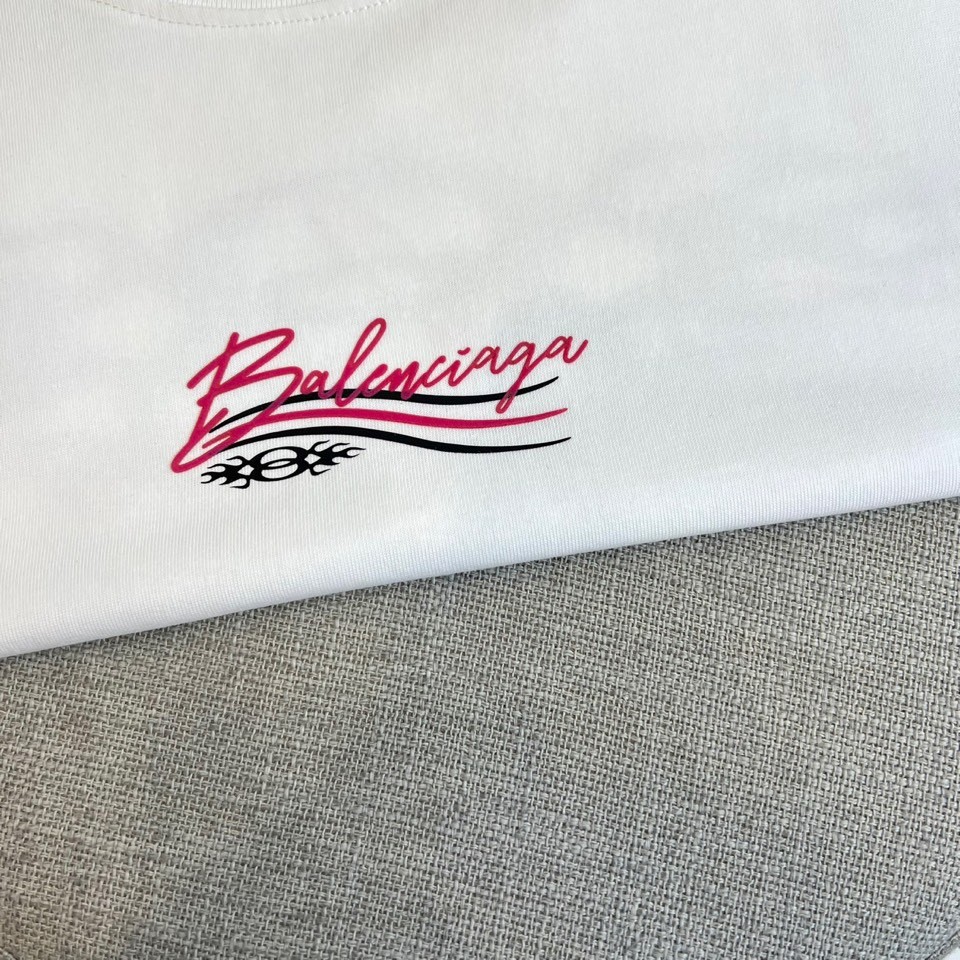 カジュアル ロゴプリント バレンシアガ Tシャツ 偽物 クルーネック コットン ホワイト-2