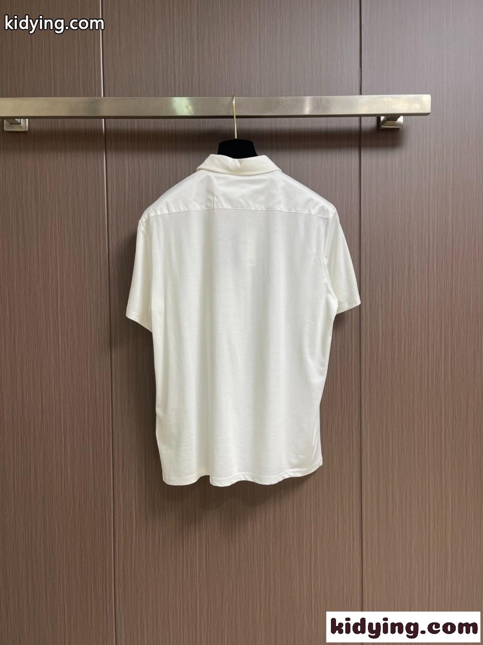 異素材ディテール 半袖 ポロシャツ プラダ Tシャツ 偽物 ホワイト-1
