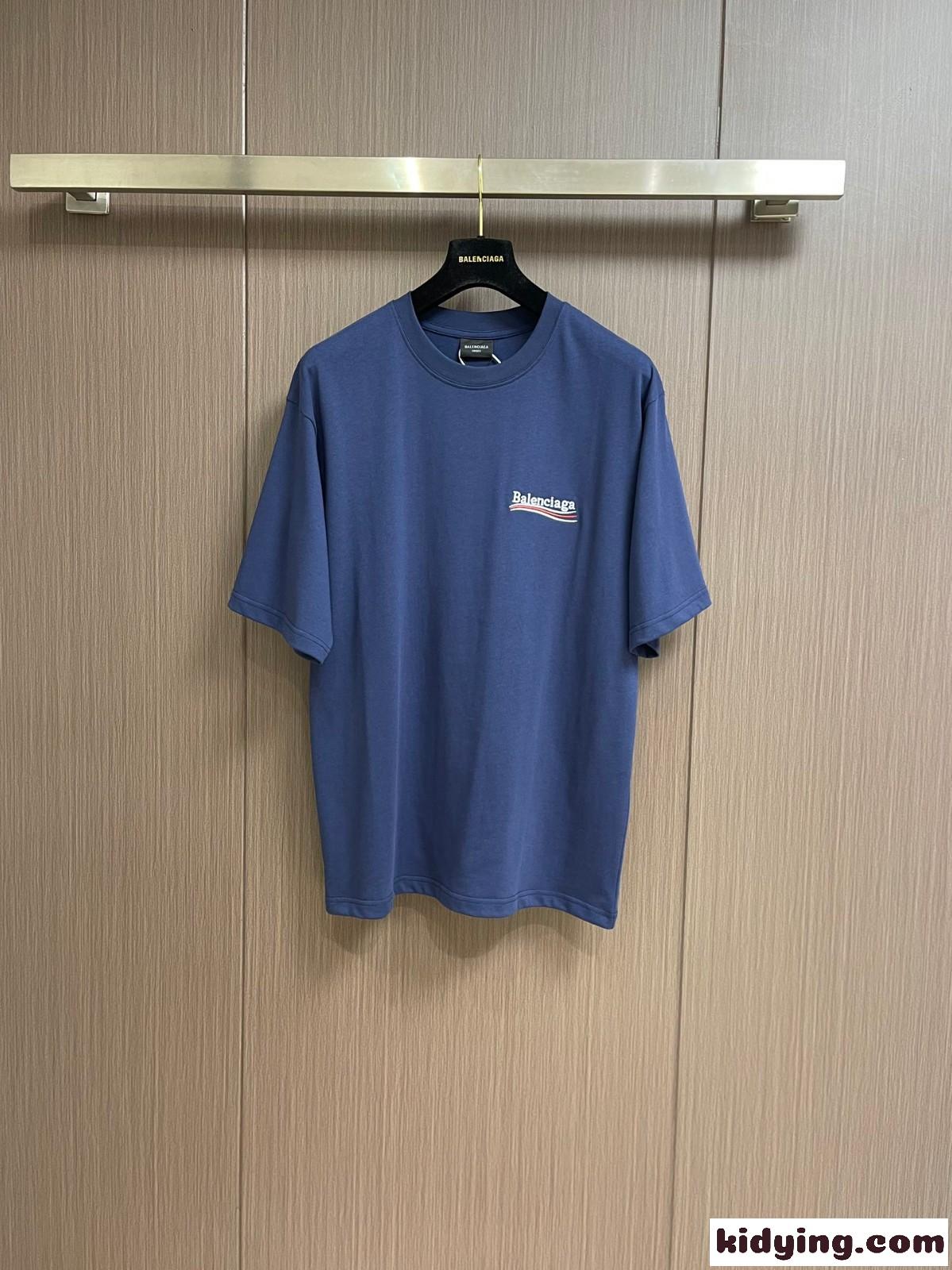 人気 POLITICAL CAMPAIGN 半袖Tシャツ バレンシアガ Tシャツ コピー ブルー-0