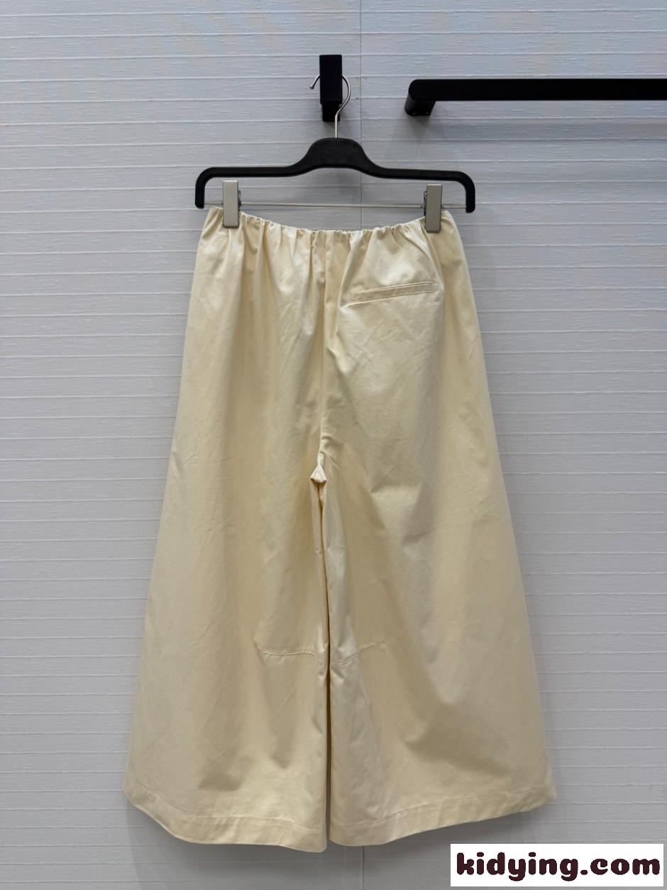 ロエベ パンツ 偽物 ベルト付き ワイドキュロットパンツ アイボリー-4