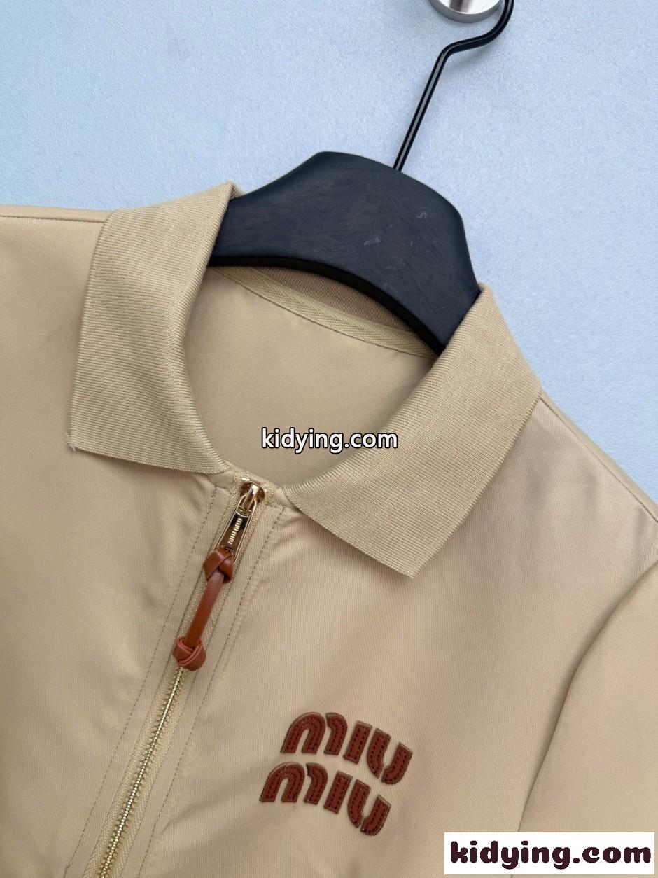シンプル ロゴ入り ミニワンピース ミュウミュウ ワンピース コピー ベージュ-1