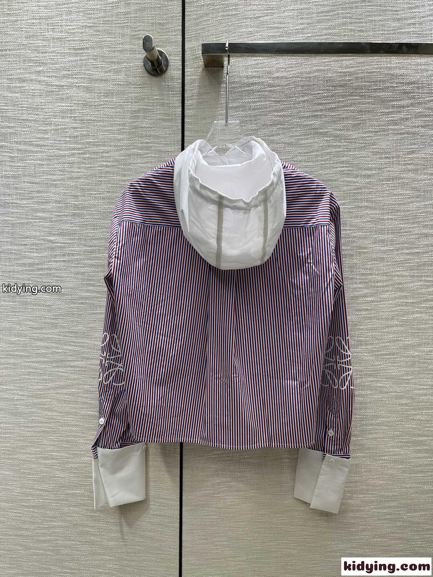 ストライプ クロップド フーデッドシャツ ロエベ シャツ コピー コットン-4