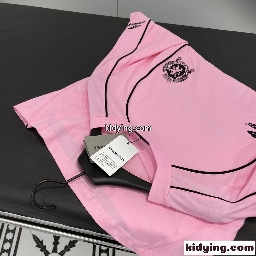 ユニセックス オーバーサイズ PARIS SOCCER 半袖Tシャツ  バレンシアガ Tシャツ 偽物 ピンク-3