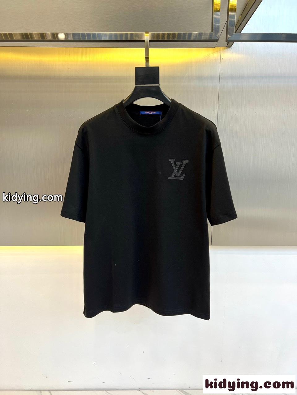シンプル ロゴ クルーネック 半袖Tシャツ ルイ・ヴィトン Tシャツ コピー ブラック-0