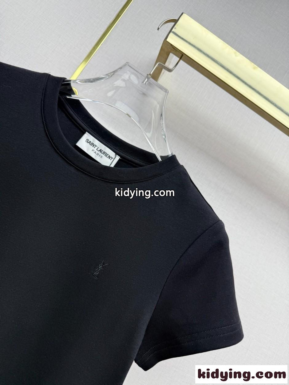 シンプル YSLロゴ 半袖Tシャツ イヴ・サンローラン Tシャツ コピー ブラック-2