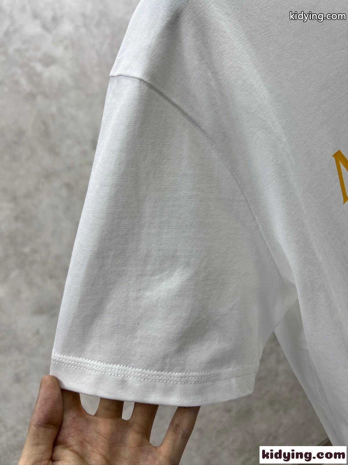シンプル ロゴ プリント クルーネック モンクレール Tシャツ コピー ホワイト-4