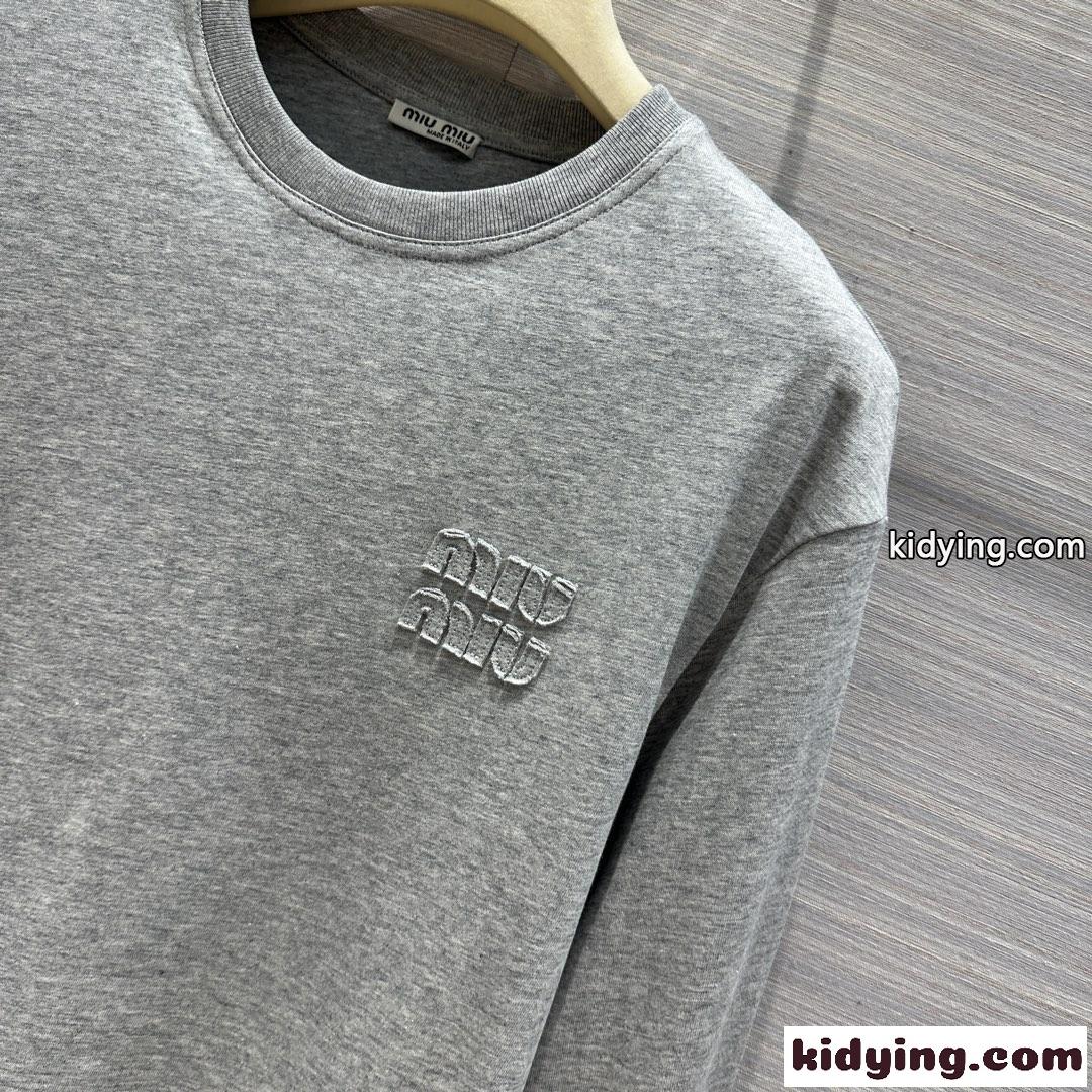 ロゴ入り クルーネック コットン ロングスリーブTシャツ ミュウミュウ Tシャツ コピー-1