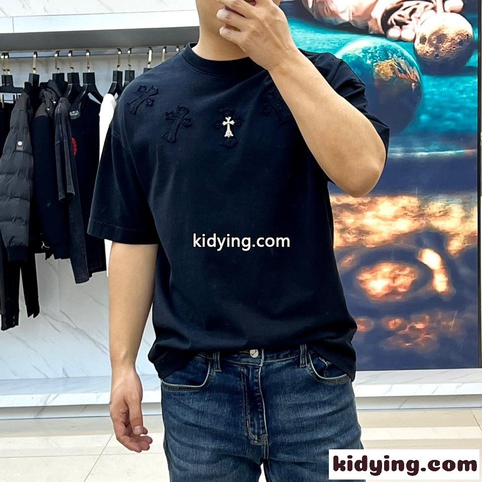 クロムハーツ Tシャツ 偽物 カジュアル クルーネック 半袖Tシャツ ブラック-1
