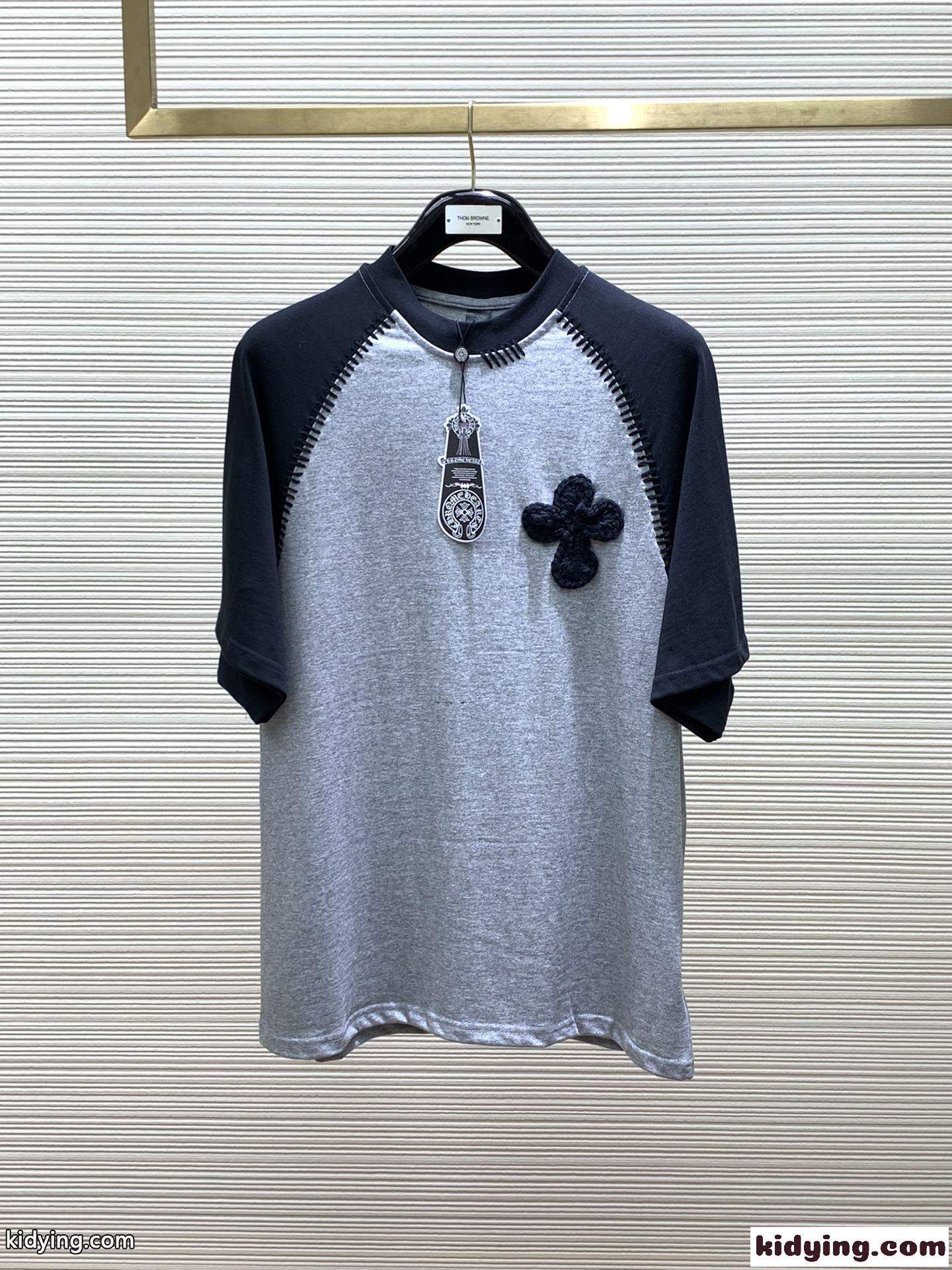 カジュアル 定番 配色 コットン 半袖Tシャツ クロムハーツ Tシャツ コピー グレー-2