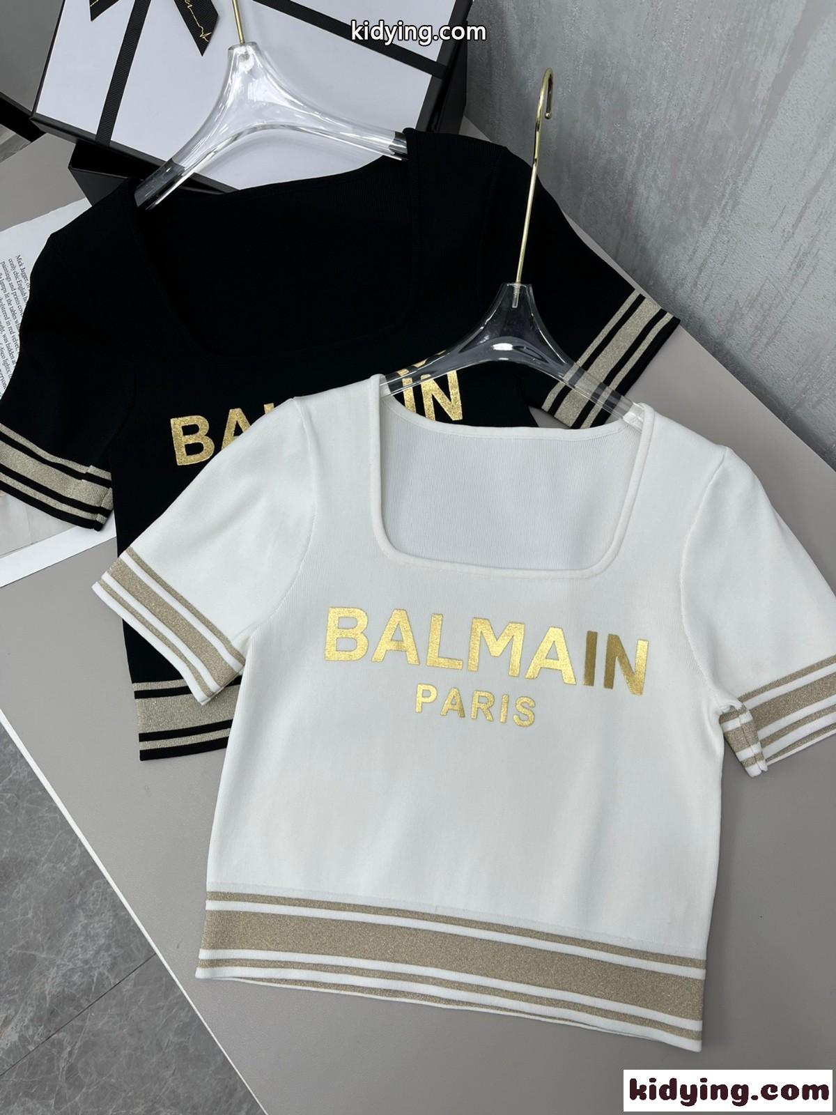 ロゴ プリント バルマン tシャツ コピー クルーネック ニット おしゃれ 半袖 春夏 新作 優しい肌触り 快適-0