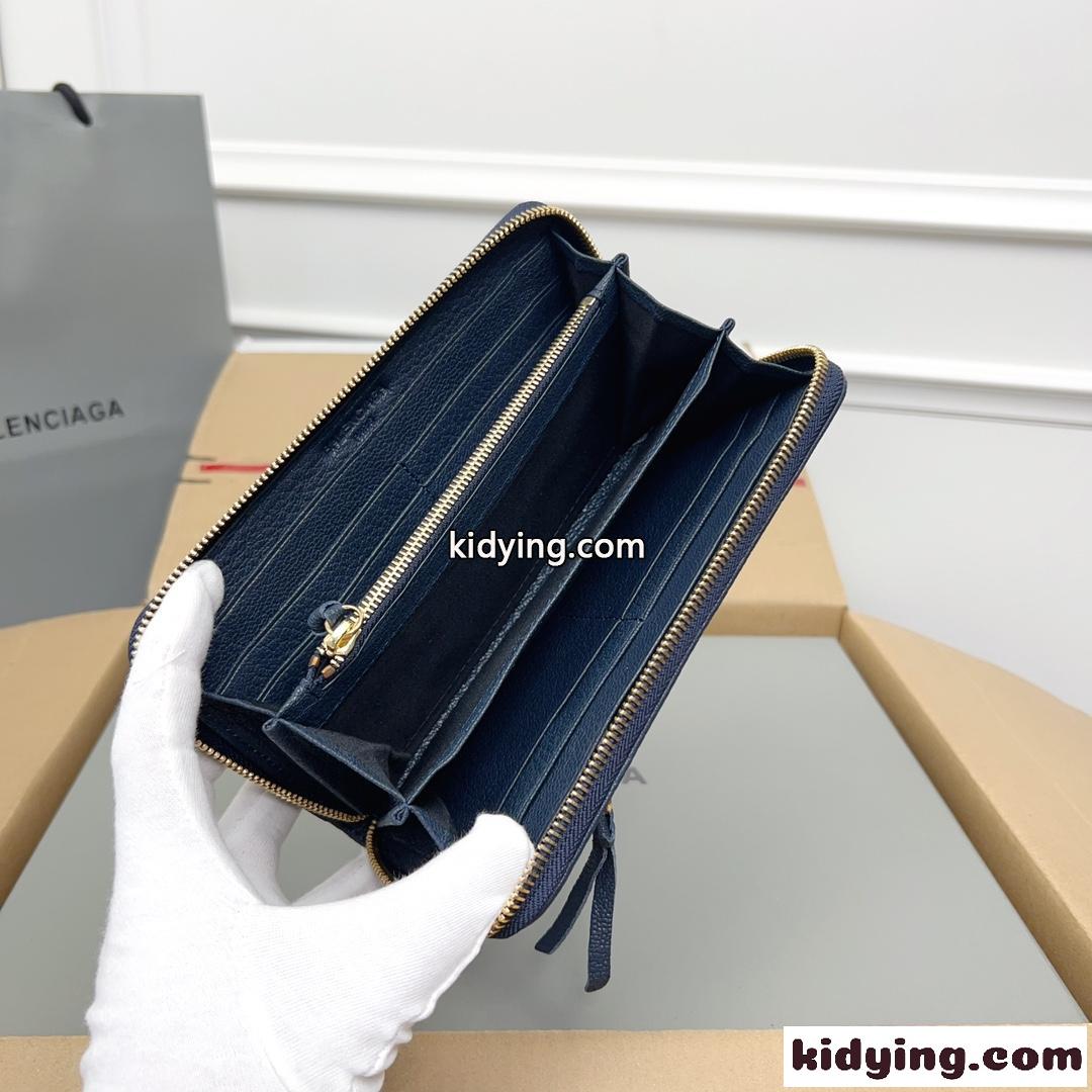定番 ラウンドファスナー 長財布 バレンシアガ 財布 コピー ダークブルー-4