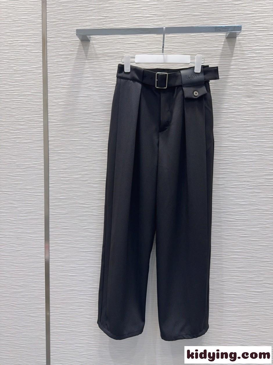 ロエベ ベルト付き パンツ スタイリッシュ カジュアル LOEWE スーパーコピー ブラック-0