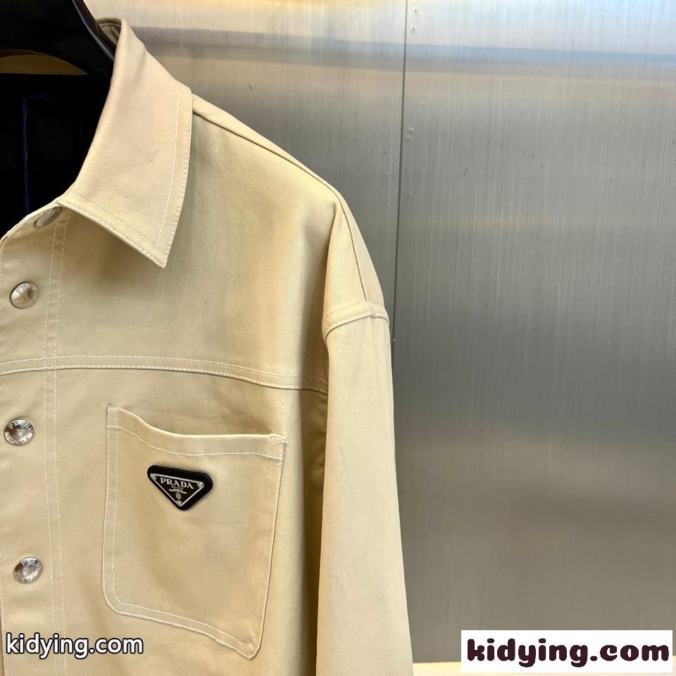 ストレッチコットン デニムシャツ プラダ シャツ コピー カーキ-0