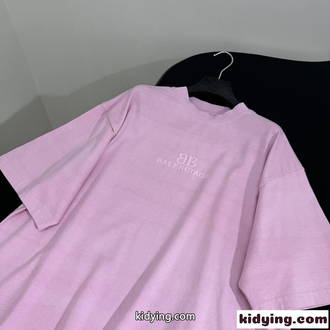 カジュアル オーバーサイズ 刺繍入り バレンシアガ Tシャツ コピー ピンク-3