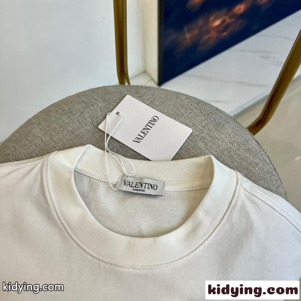 Vロゴ 刺繍入り コットン 半袖Tシャツ ヴァレンティノ Tシャツ コピー メンズ ホワイト-1