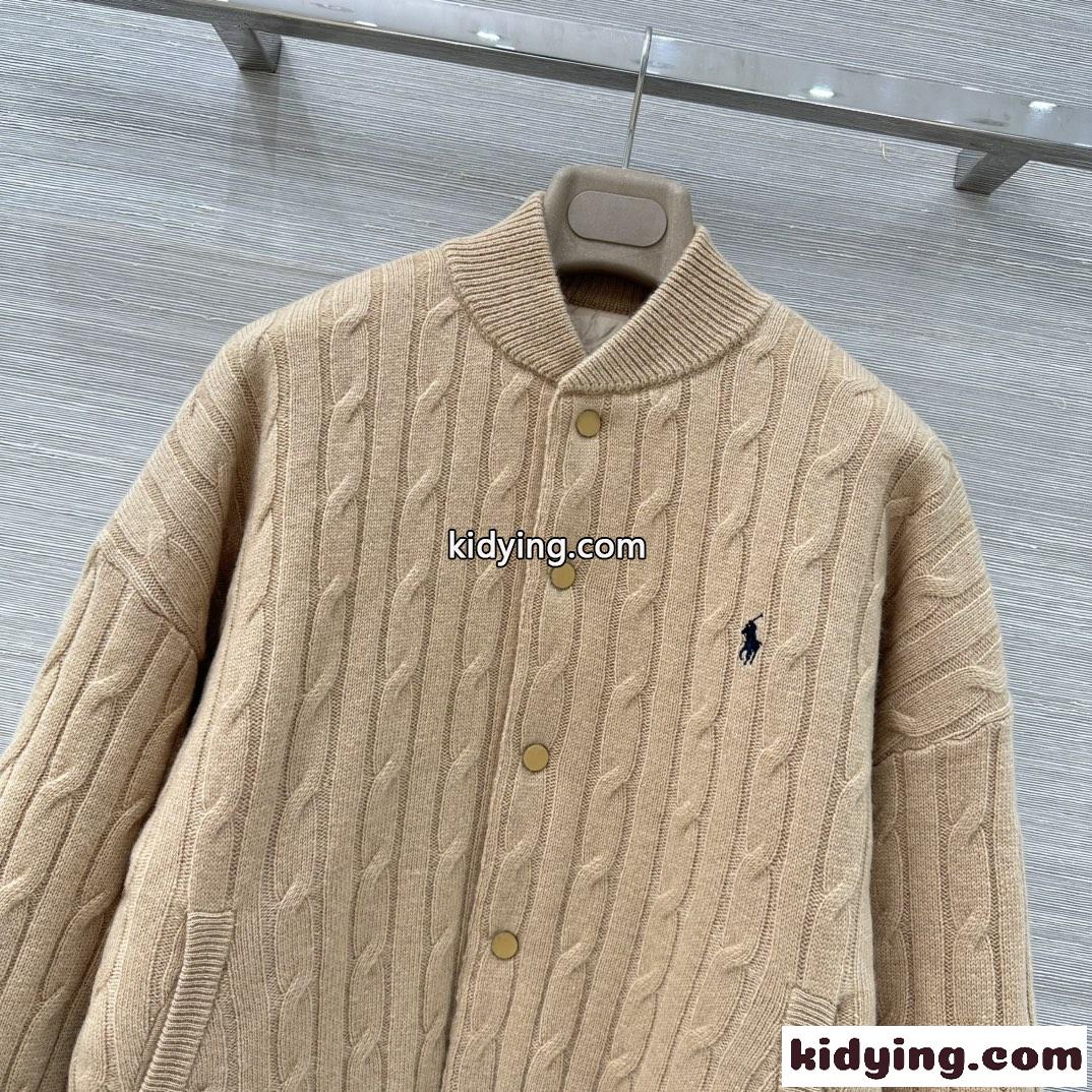 ウール&カシミヤ ケーブル編み ボンバージャケット ラルフローレン ニット コピー キャメル-0