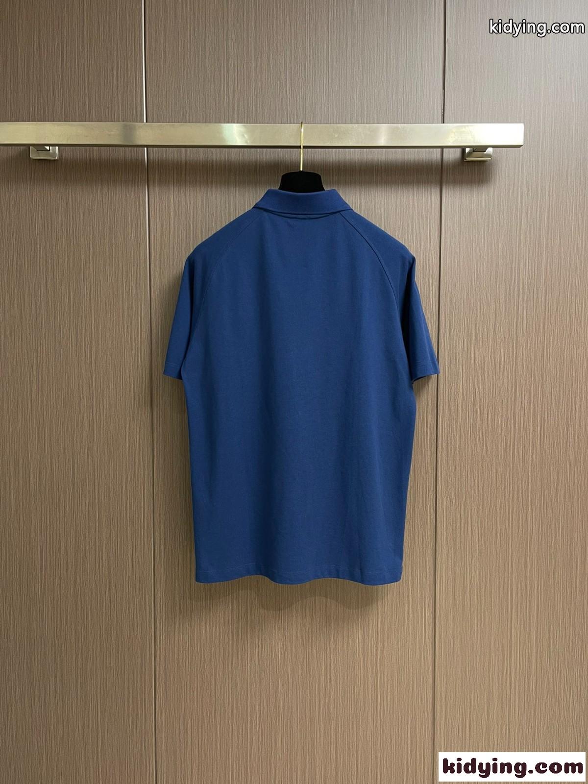 シンプル 合わせやすい コットン ポロシャツ ロエベ Tシャツ コピー 半袖 ブルー-1
