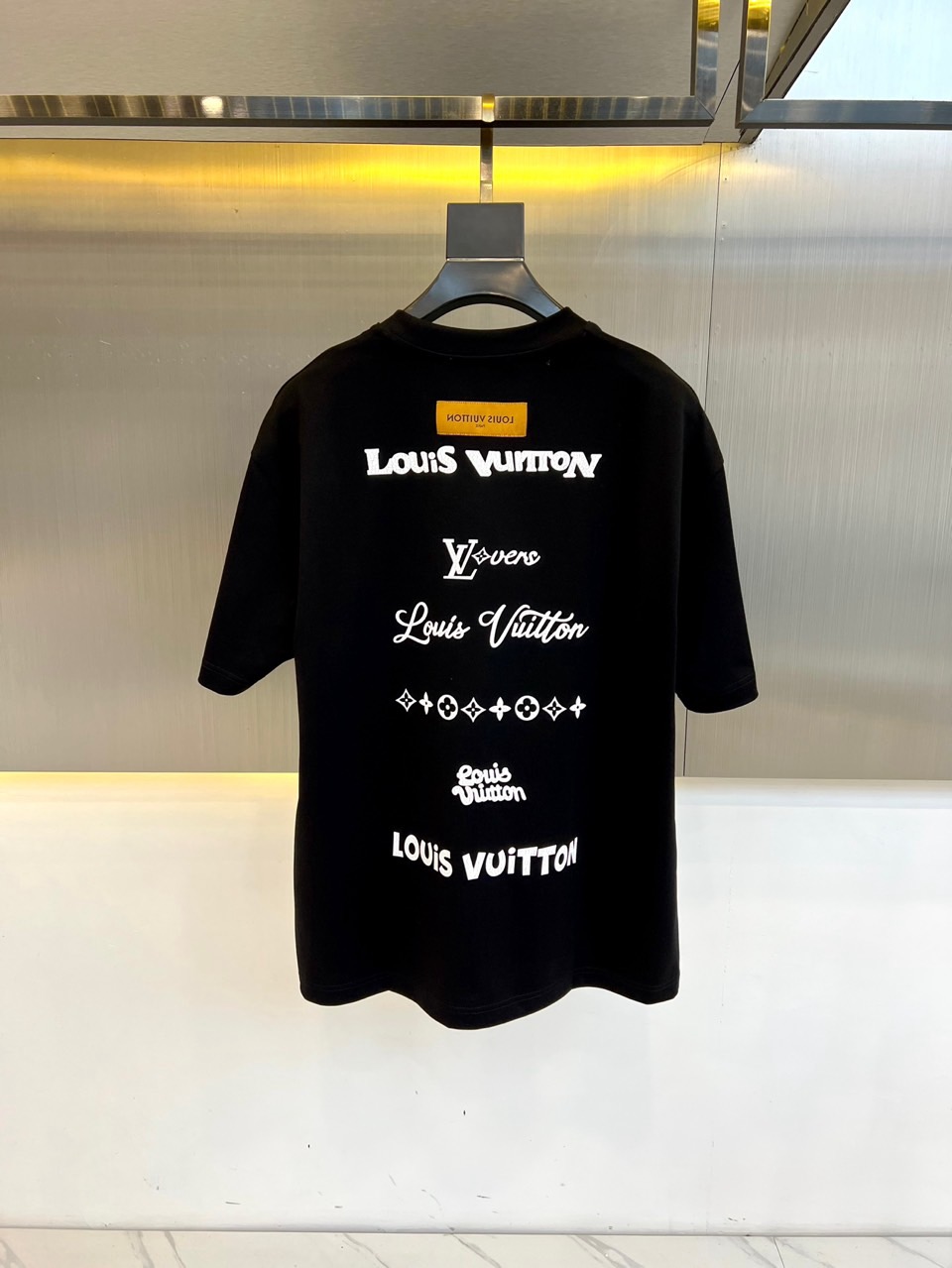 カジュアル ロゴ コットン 半袖Tシャツ ルイ・ヴィトン Tシャツ コピー ブラック-3
