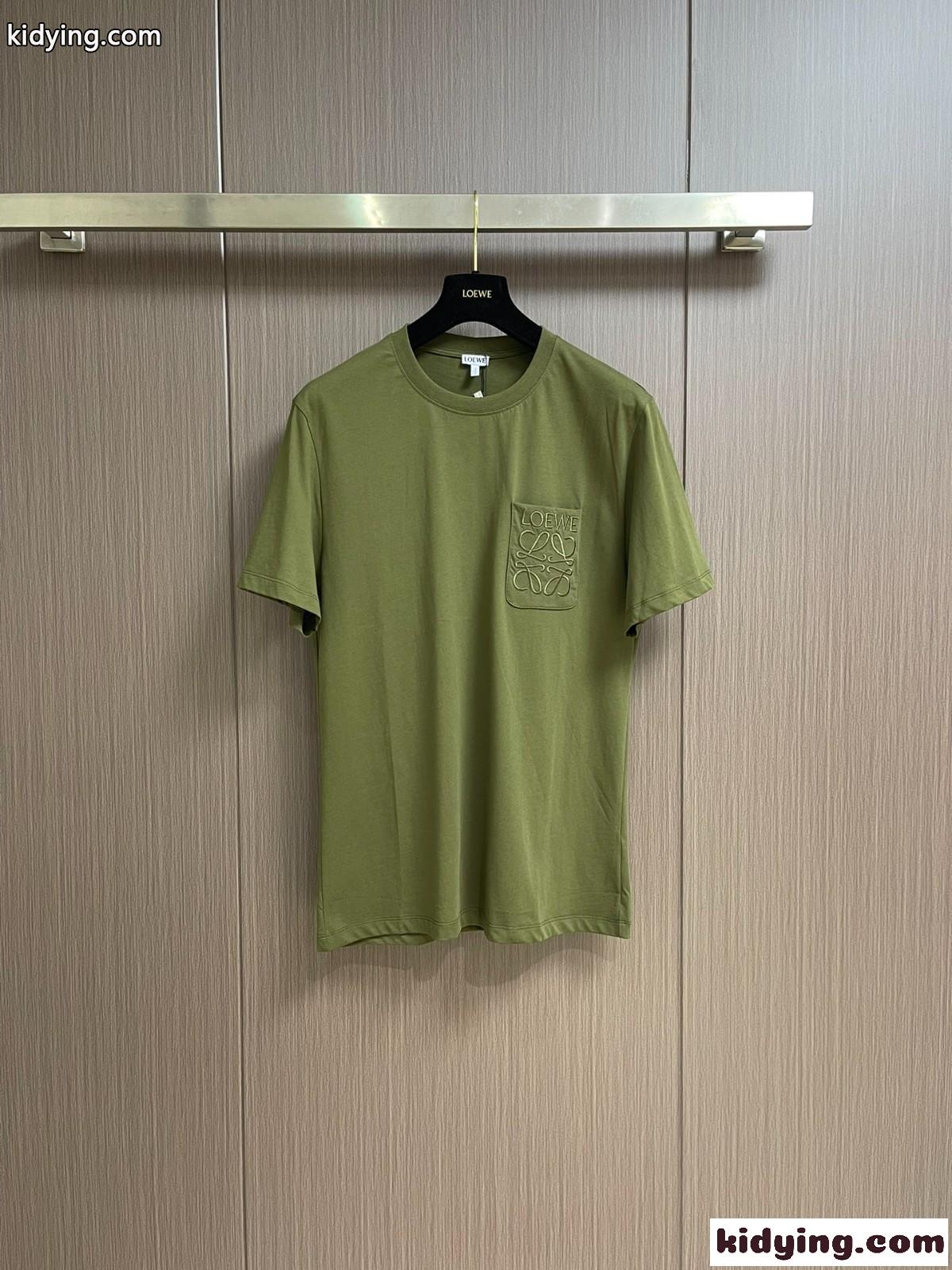 カジュアル おしゃれ クルーネック 半袖Tシャツ ロエベ Tシャツ コピー コットン グリーン-1