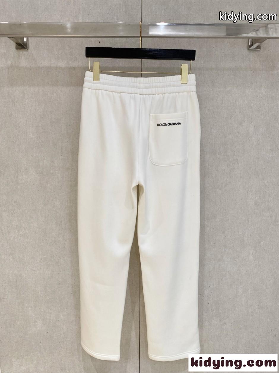 DGエンブレムパッチ 裏起毛 スウェットパンツ ドルチェ&ガッバーナ パンツ 偽物 ホワイト-3