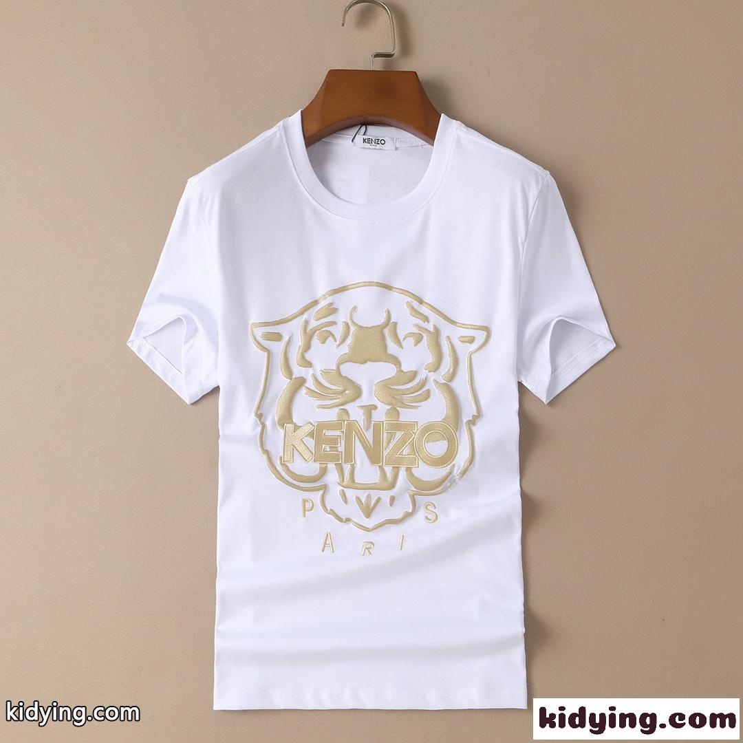 2022春夏新作 定番 快適 合わせやすい 柔らかい ケンゾー tシャツ メンズ コピー 半袖 タイガー 刺繍入り コットン ホワイト ブラック-2