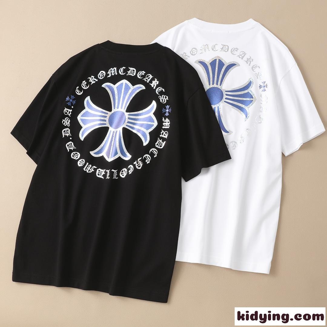 春夏新作 柔らかい スリム クールネック カジュアル 定番 クロムハーツ tシャツ コピー メンズ 半袖 ホワイト ブラック-4