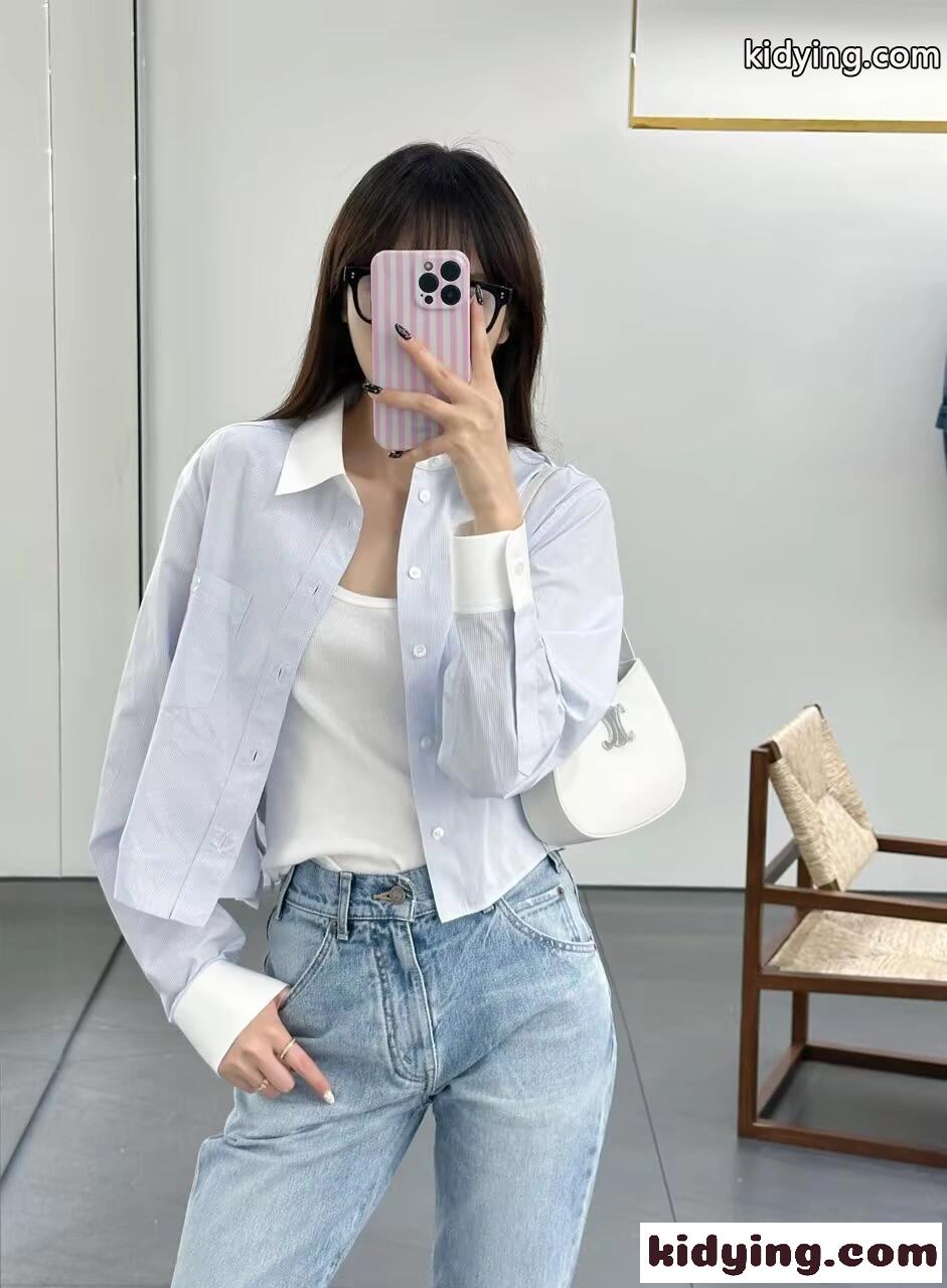 ストライプクロップドシャツ セリーヌ シャツ コピー レディース-3
