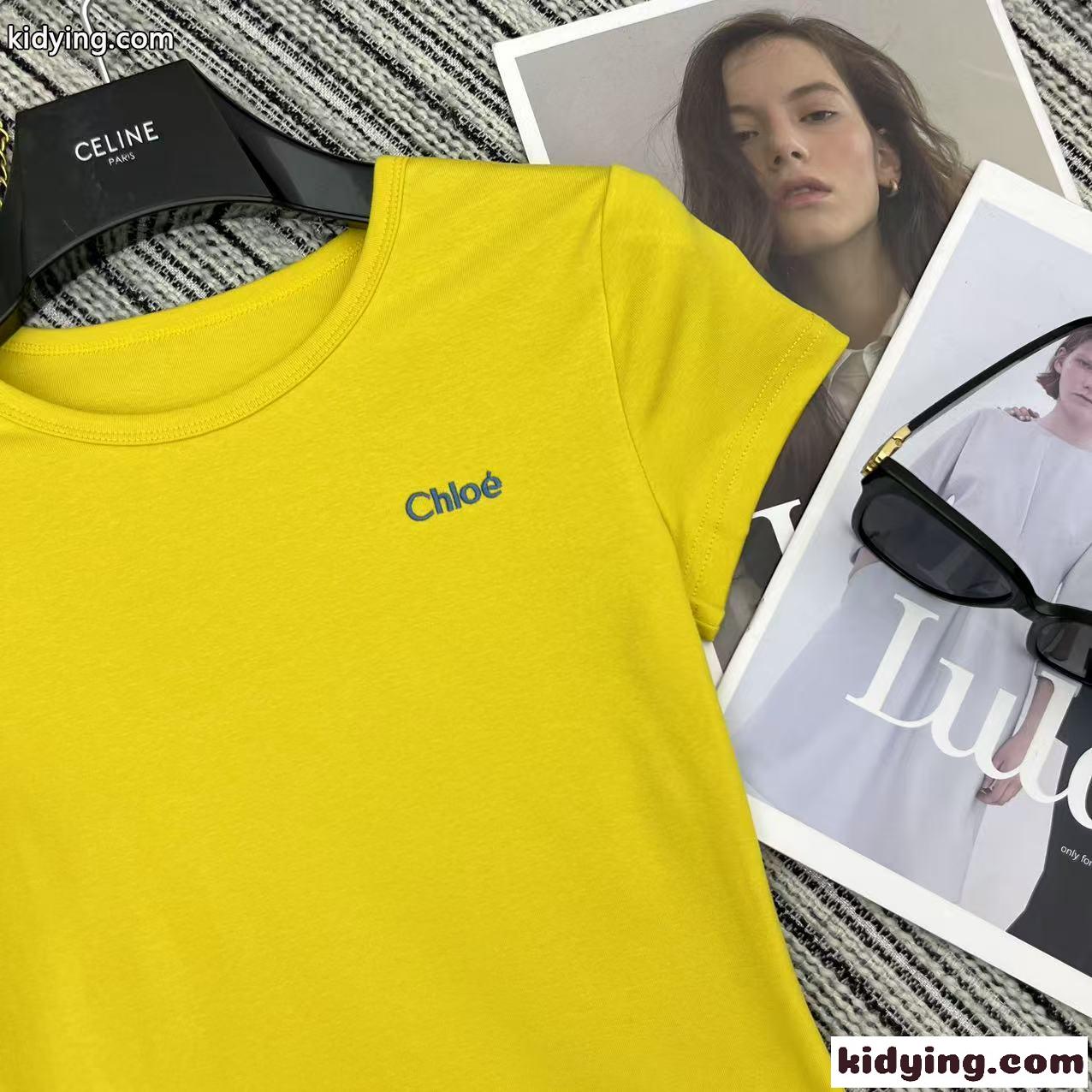 シンプル コンパクト コットン 半袖Tシャツ クロエ Tシャツ スーパーコピー イエロー-0
