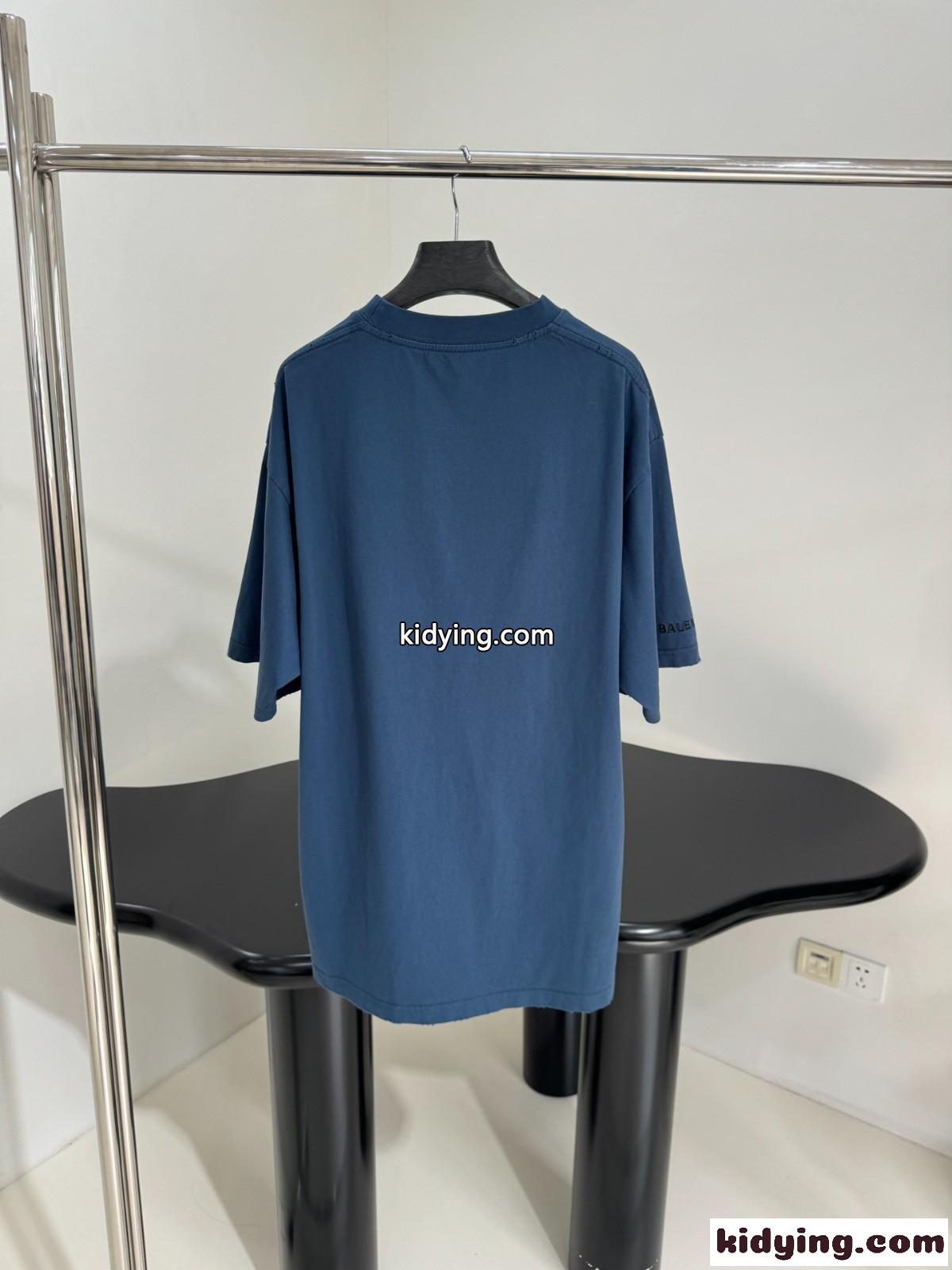 ユニセックス バレンシアガ Tシャツ コピー オーバーサイズ 半袖Tシャツ ブルー-2