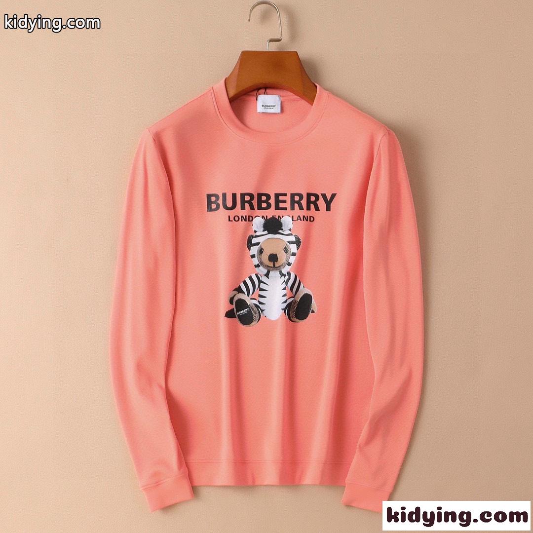 ホワイト ブラック ピンク 3色 可愛い プリント プルオーバー 裏起毛 バーバリー 長袖tシャツ メンズ コピー カジュアル-1