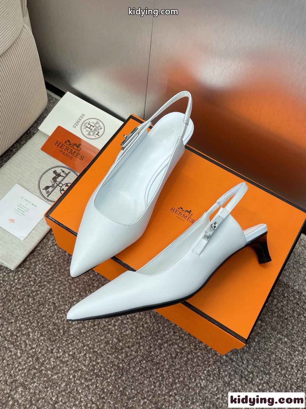 上品 エレガント スリングバックパンプス エルメス パンプス コピー ホワイト-2