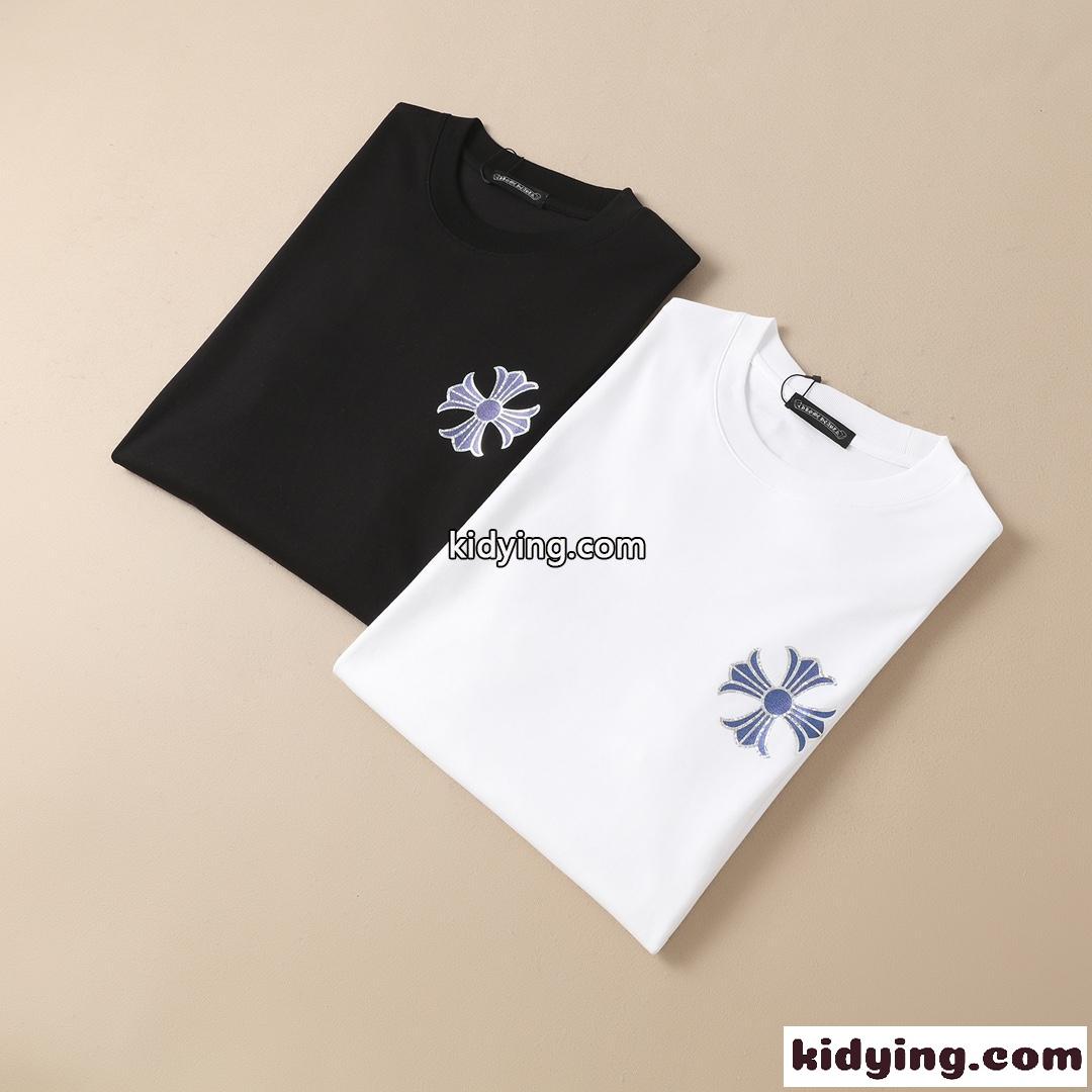 春夏新作 柔らかい スリム クールネック カジュアル 定番 クロムハーツ tシャツ コピー メンズ 半袖 ホワイト ブラック-1