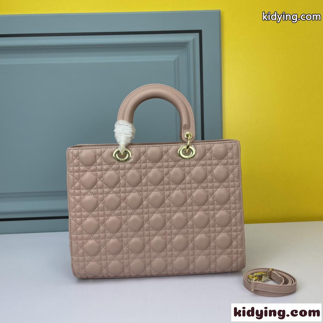 クリスチャン・ディオール スーパーコピー ラムスキン LADY DIOR ピンク ラージバッグ-1