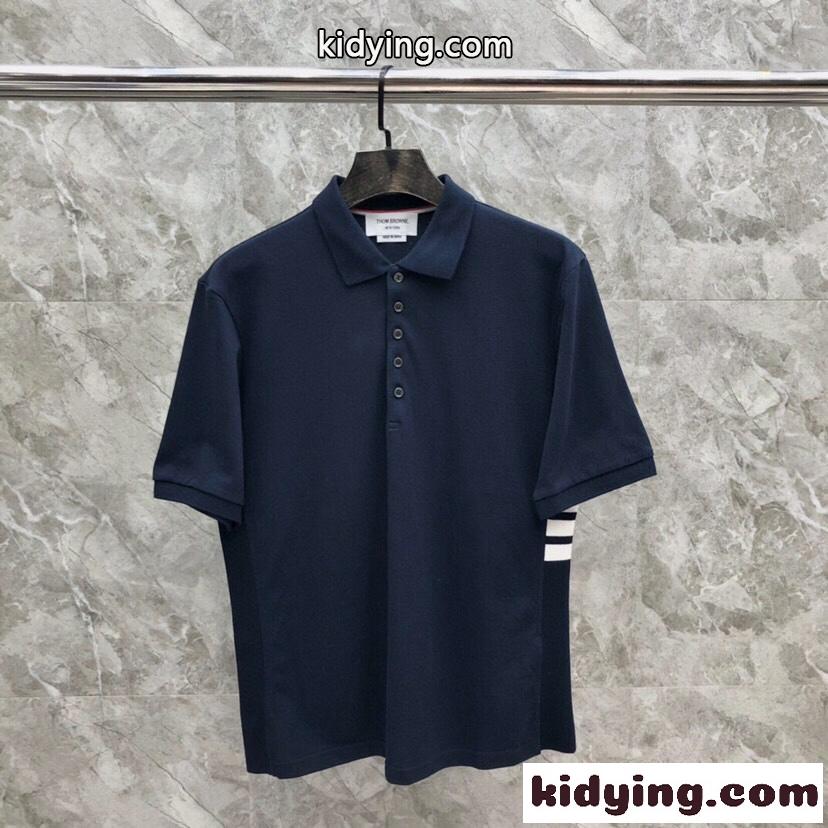 洗練された おしゃれ トムブラウン Tシャツ コピー 半袖 ポロシャツ ネイビー-0