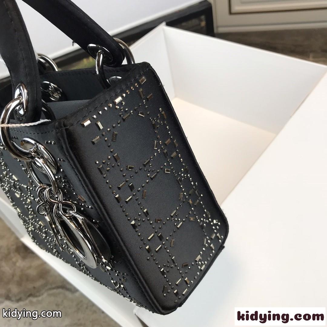 クリスチャン・ディオール バッグ コピー 大人気 LADY DIOR カナージュ サテン ミニバッグ ブラック-5