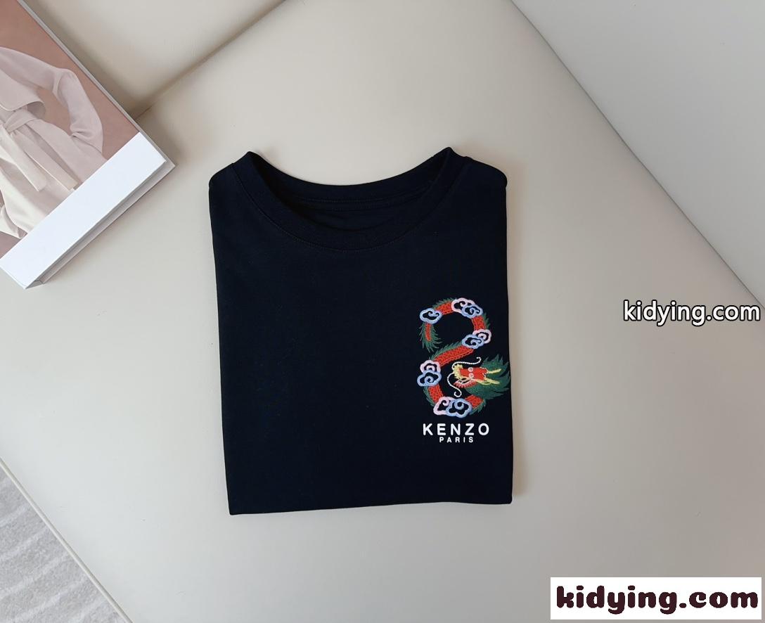 YEAR OF THE DRAGON CREST エンブロイダリー 半袖Tシャツ ケンゾー Tシャツ コピー ブラック-0