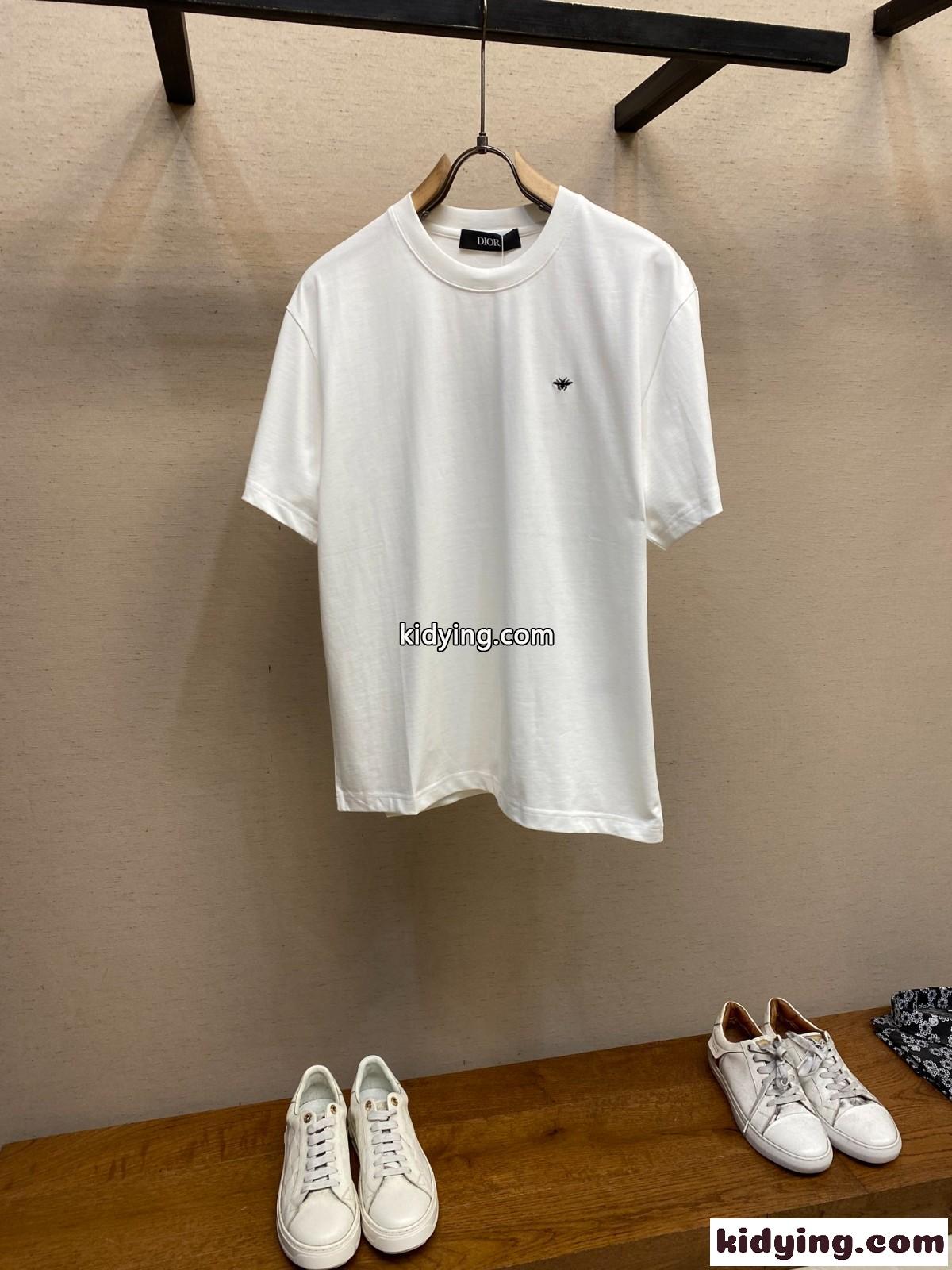 シンプル 刺繍入り クルーネック 半袖Tシャツ クリスチャン・ディオール Tシャツ コピー ホワイト-0