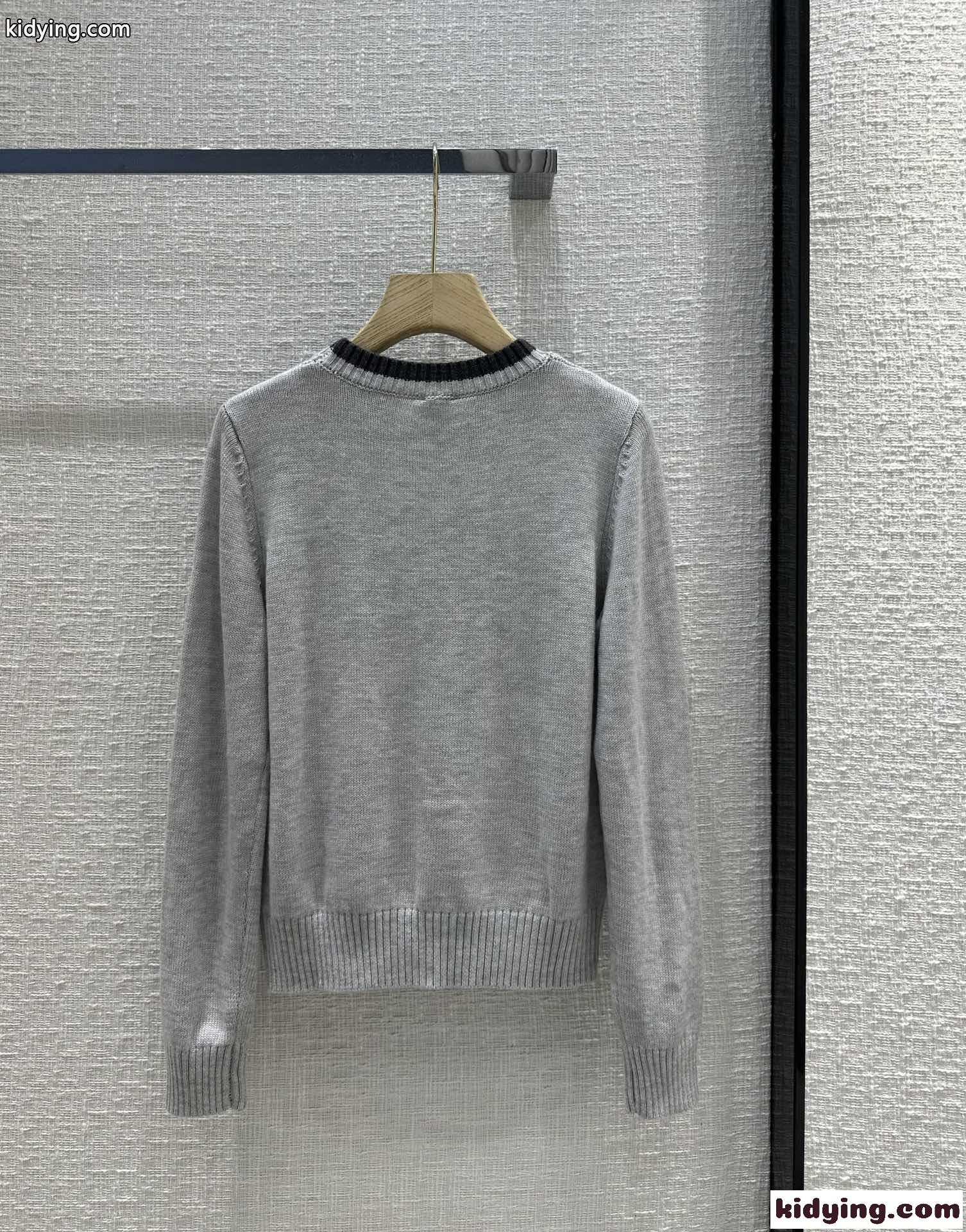 シンプル 配色 クルーネック アナグラム ロエベ セーター コピー ロングスリーブ グレー-4