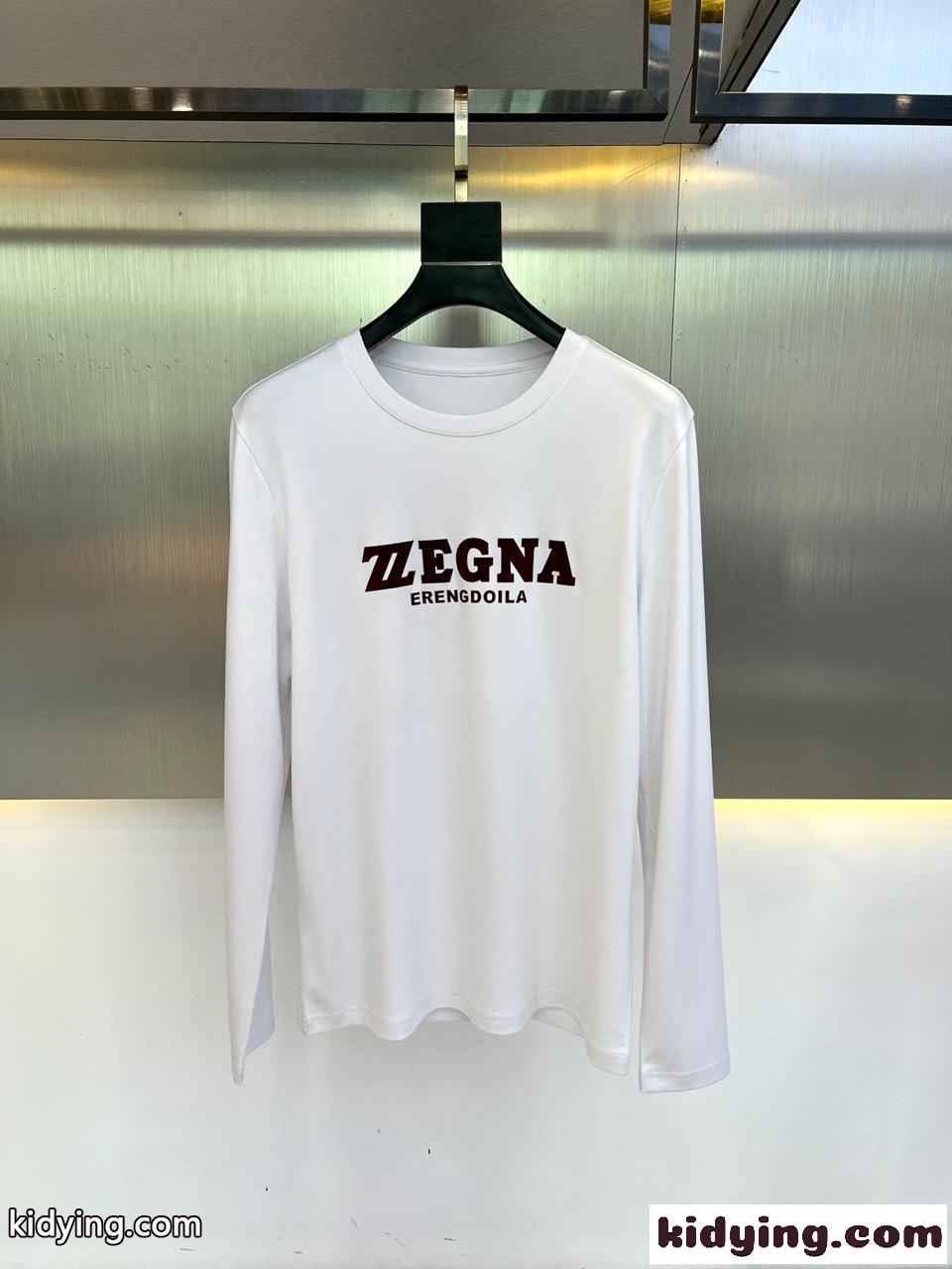 シンプル ロゴ エルメネジルド・ゼニア Tシャツ コピー コットン 長袖Tシャツ ホワイト-0