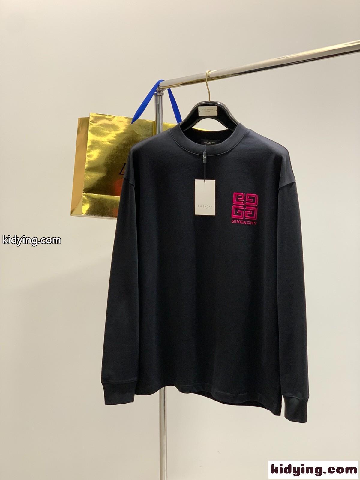 カジュアル 定番 ロゴ 長袖tシャツ ジバンシィ Tシャツ コピー クルーネック ブラック-0
